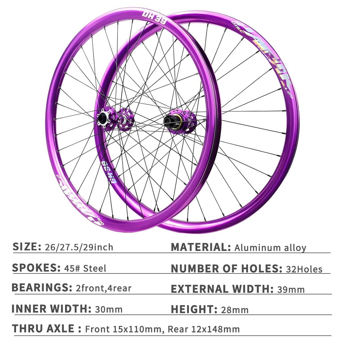 Set Ruote Di MTB 26/27.5/29" Freno A Disco Perno Passante 15*110/12*148mm