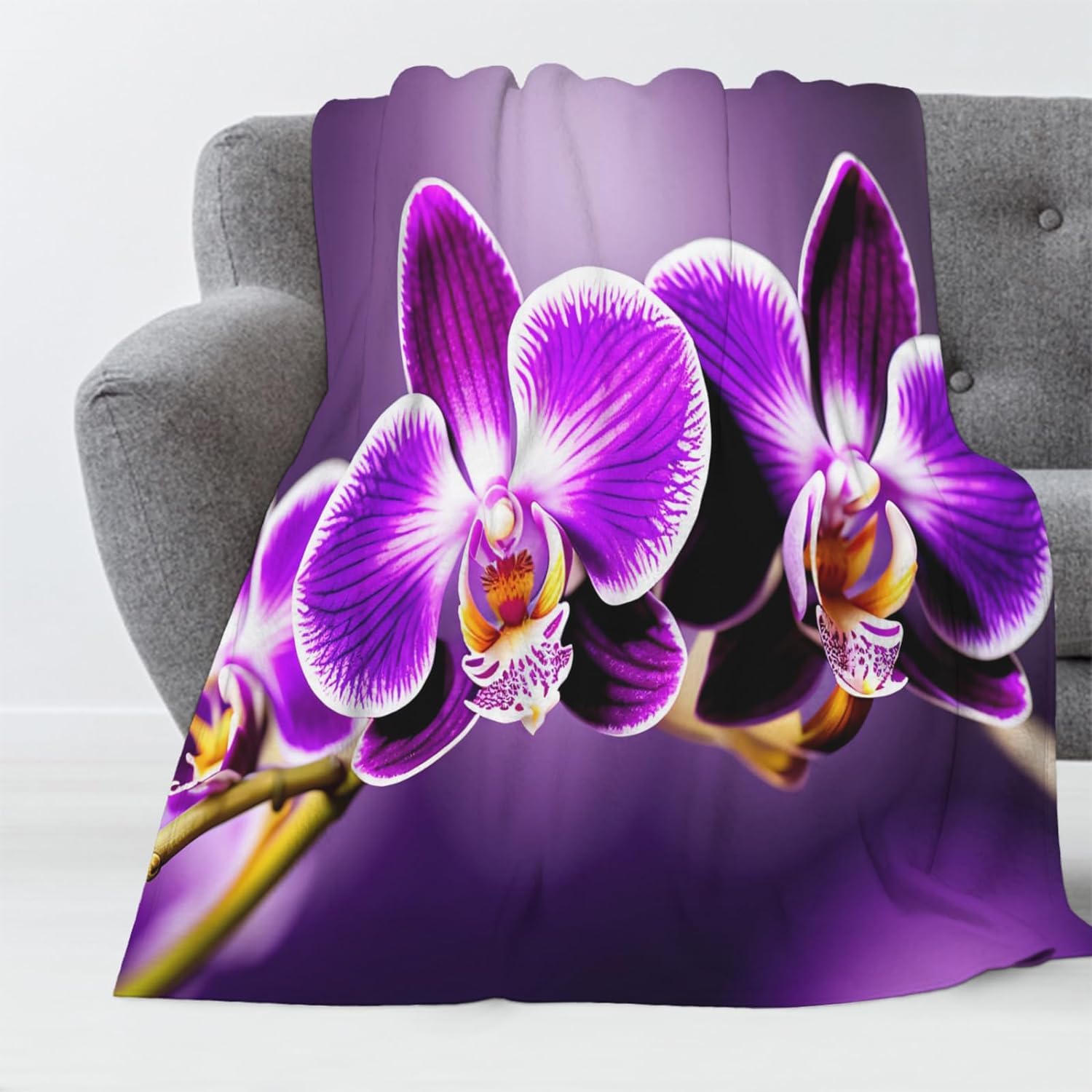 Couverture Polaire 180 x 220 cm Violet, Plaid Polaire Orchidée Couverture 3D Imprimée Flanelle Blanket Literie 2 Personnes, Couvertures Doux et Chaude pour Canape Lit K155