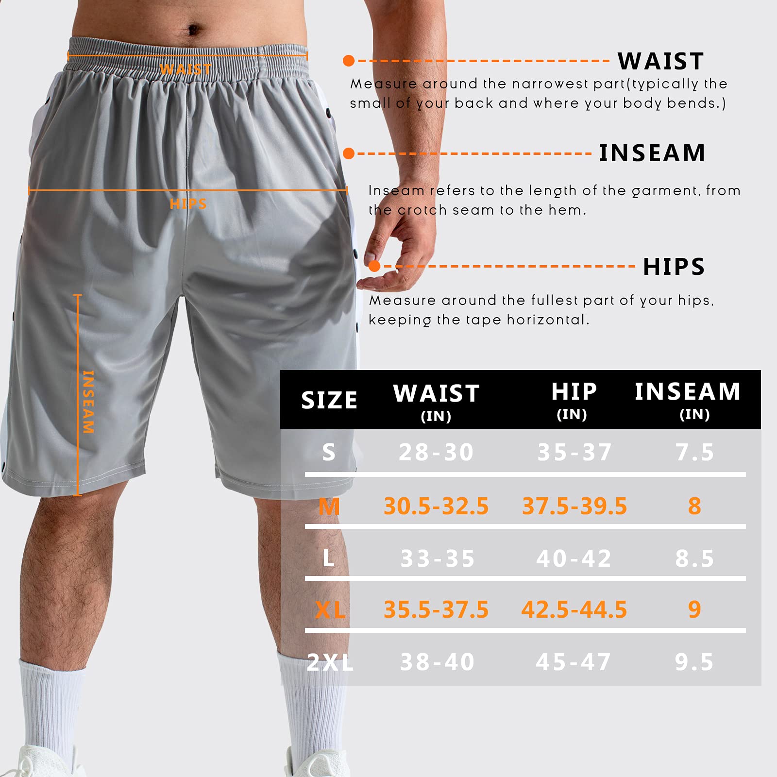Męskie spodenki do koszykówki spodnie do odrywania sportowe trening bieganie spodnie dresowe na co dzień luźne joggery z kieszeniami, Szare szorty, 3XL