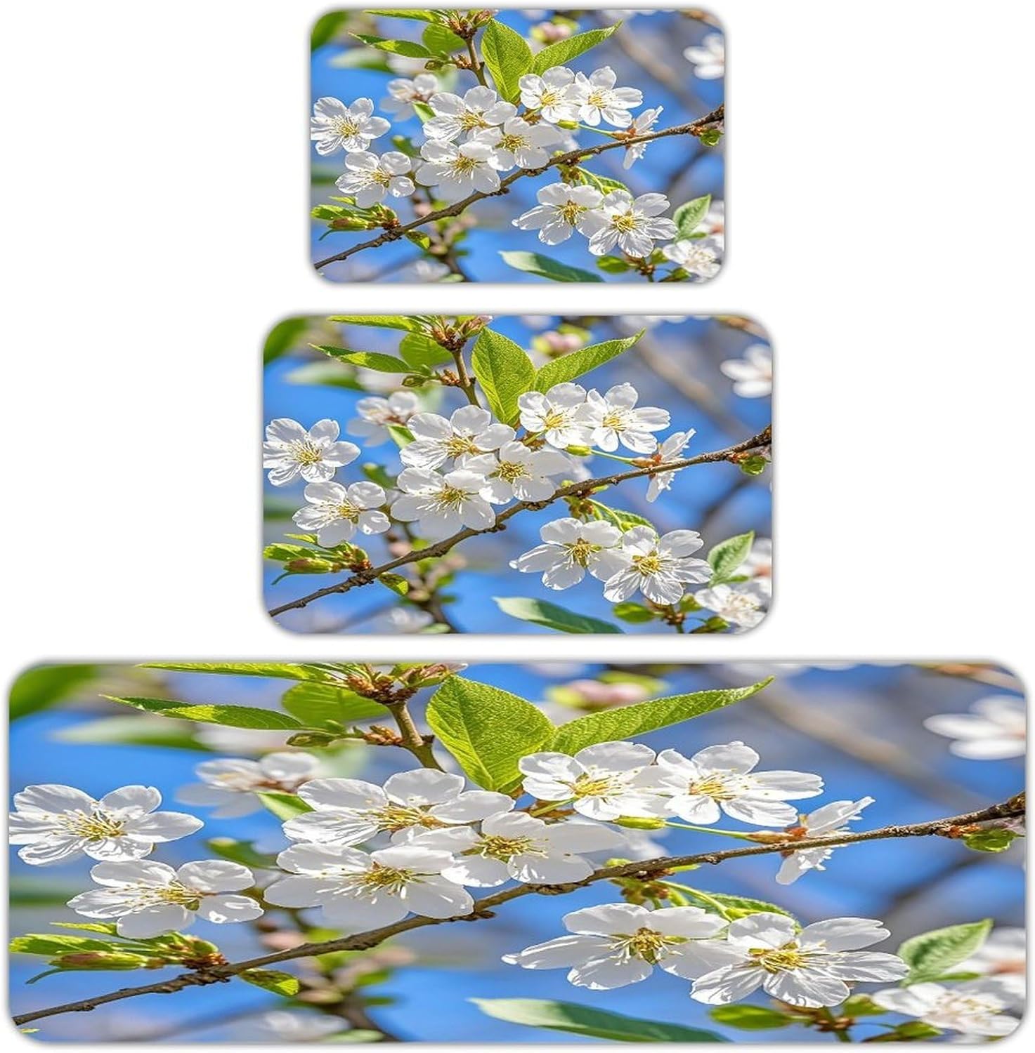 Beautiful Spring Cherry Blossoms Kitchen Mats for Floor 3PCS Waterproof Low-Profile Kitchen Rugs Floor Mat Non Slip Anti Fatigue Mats Comfort Standing Mat Runner Rug Area Rug 6"x24"+20"x31"+17"x47"