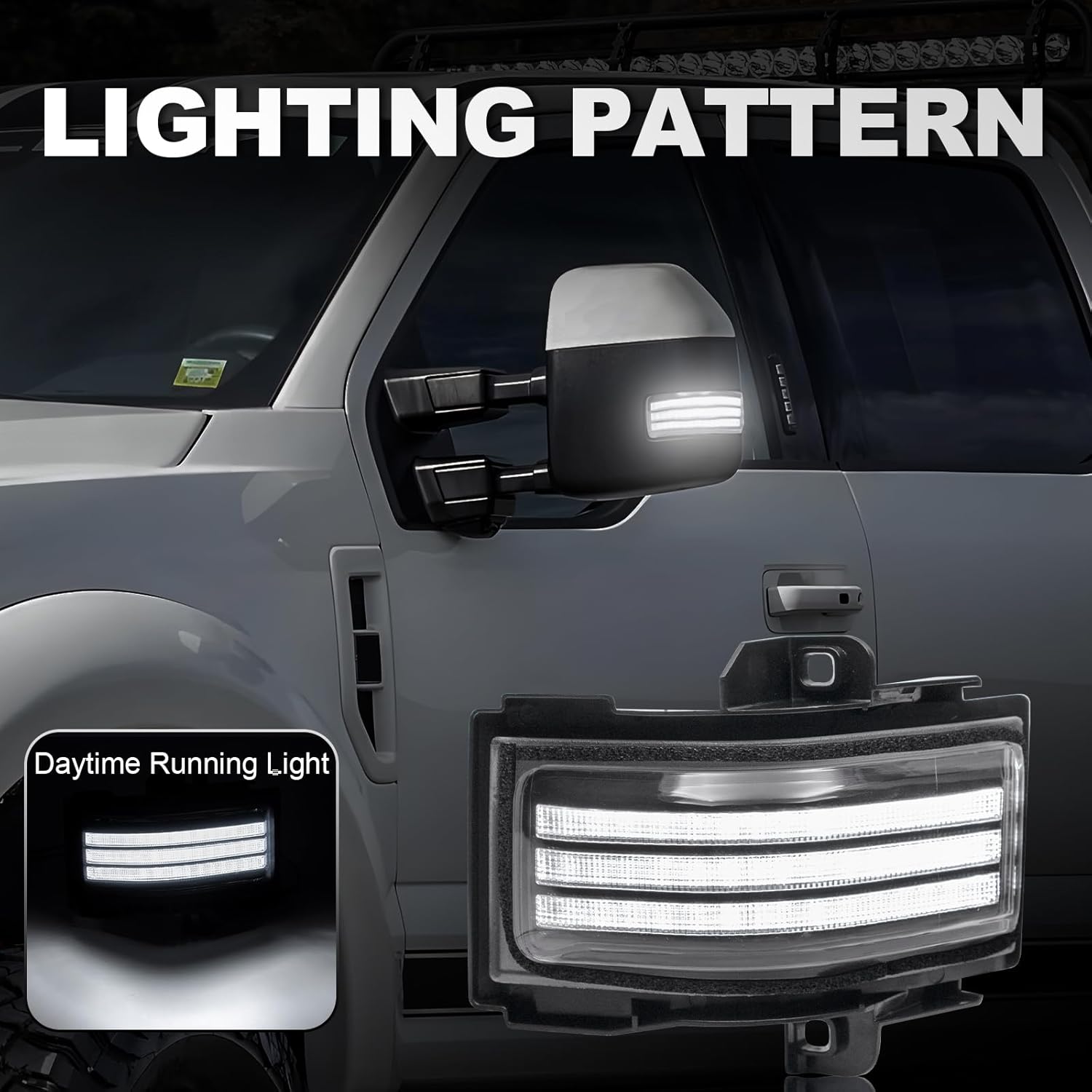 Side Tow Mirror Turn Signal LED Lights Compatible with F150 2015-2025 for F250 F350 F450 2017-2025 White Daytime Running &Yellow Dynmaic Sequential Blink Turn Marker Lamp (Clear Len)