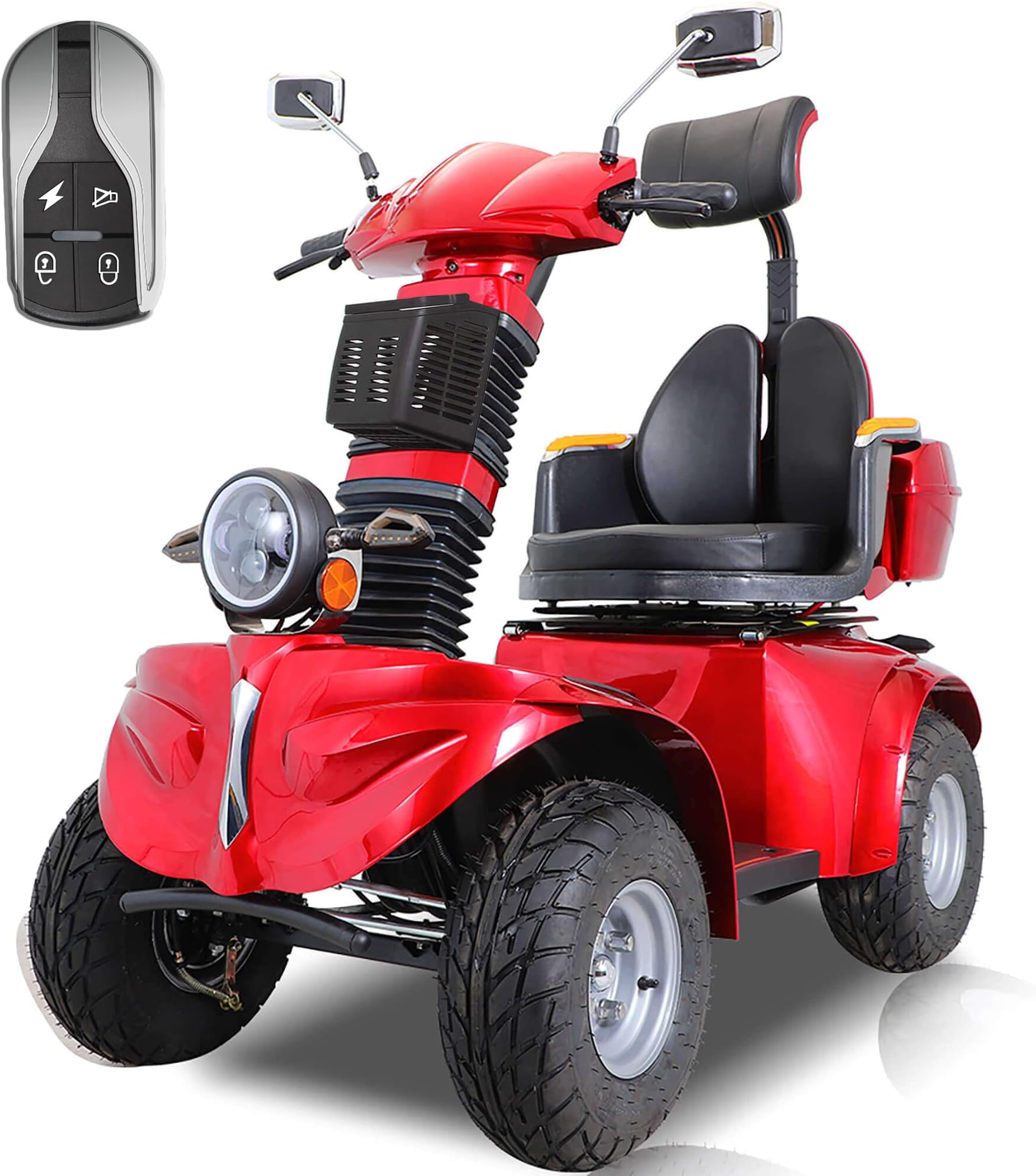 Mobility Scooters for Seniors & Adults 600lbs Capacity, Heavy Duty 4-Wheel 3-Speed Electric Powered Wheelchair Device 1000W All Terrain, Elderly-Lockbox Adjustable Seat (DJD Red 1000W)