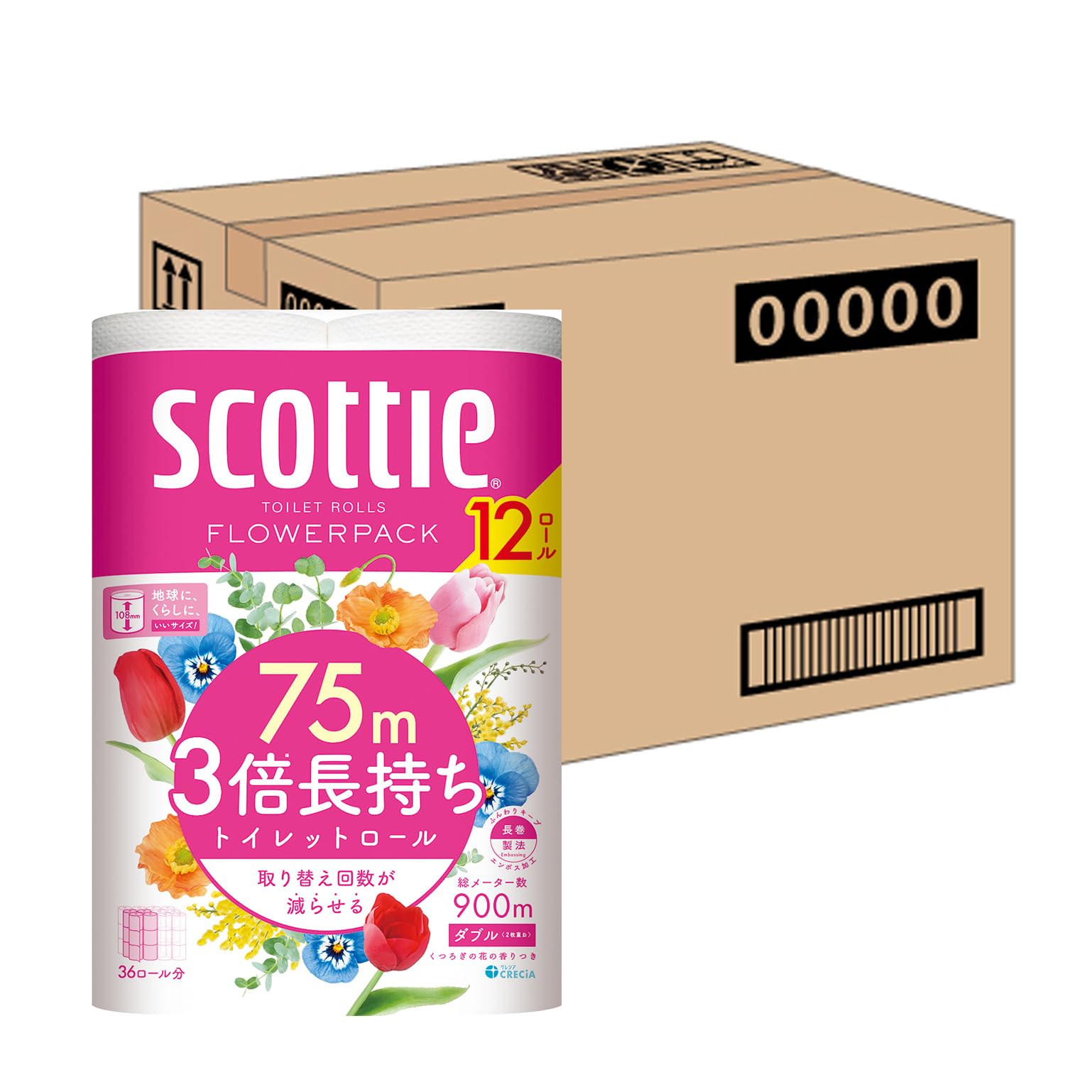 トイレット ダブル 3倍長持ち 75m 48ロール スコッティフラワーパック (ケース品)商品画像