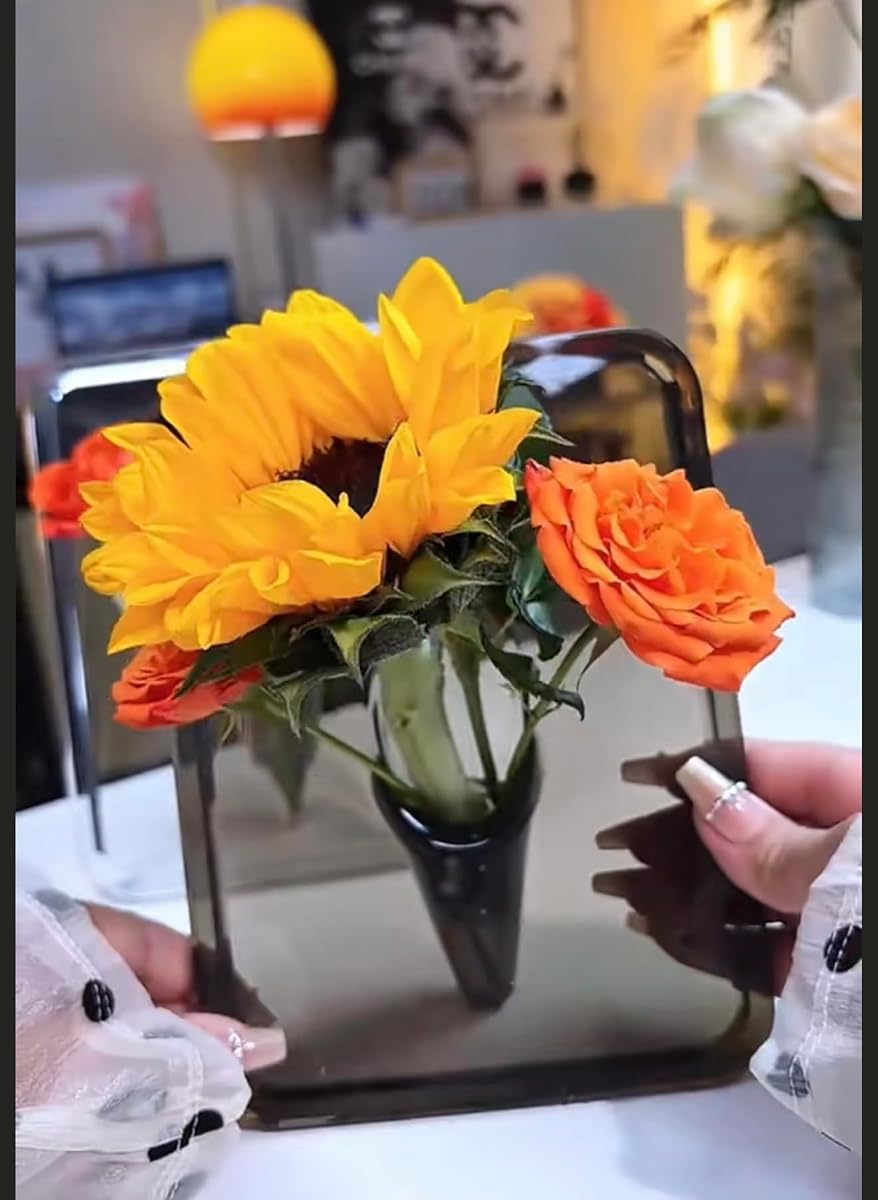 Acrylic Standing Flower Vase Display with Glass Test Tube, Modern Decorative Clear Frame, Single Stem Bud Vase for Fresh Flowers, Home Office Decor (Black)