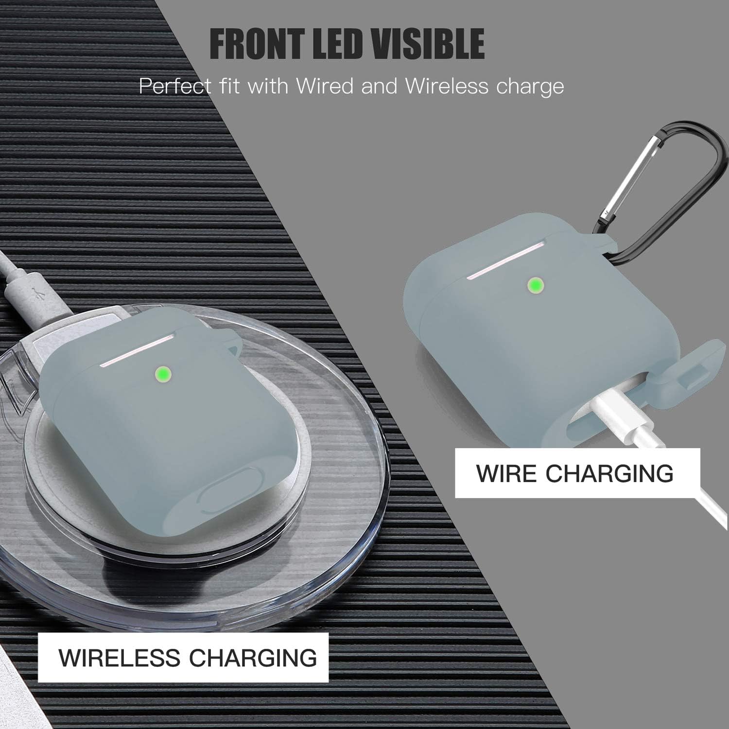 HAndPE Silicone Case Full Protective Cover[Front LED Visible] for Apple Airpods 2 [Compatible with Airpods 1] (Grey)