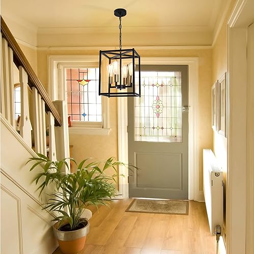 Miniatura 5 de Lámpara colgante de farol, candelabro dorado de 4 luces, lámpara colgante de techo modernizada para dormitorio, cocina, vestíbulo, sala de estar,
