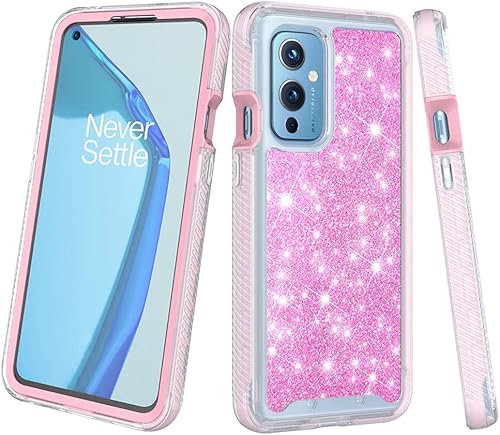 Miniatura 5 de Funda diseñada para OnePlus 9 con purpurina de cuerpo completo 1+9 con protector de pantalla integrado, absorción de golpes, antiarañazos,