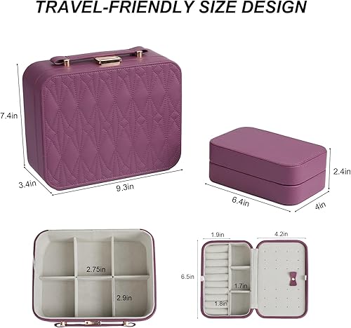 Miniatura 7 de Organizador grande para joyas, joyero de viaje y estuche portátil, color rojo burdeos