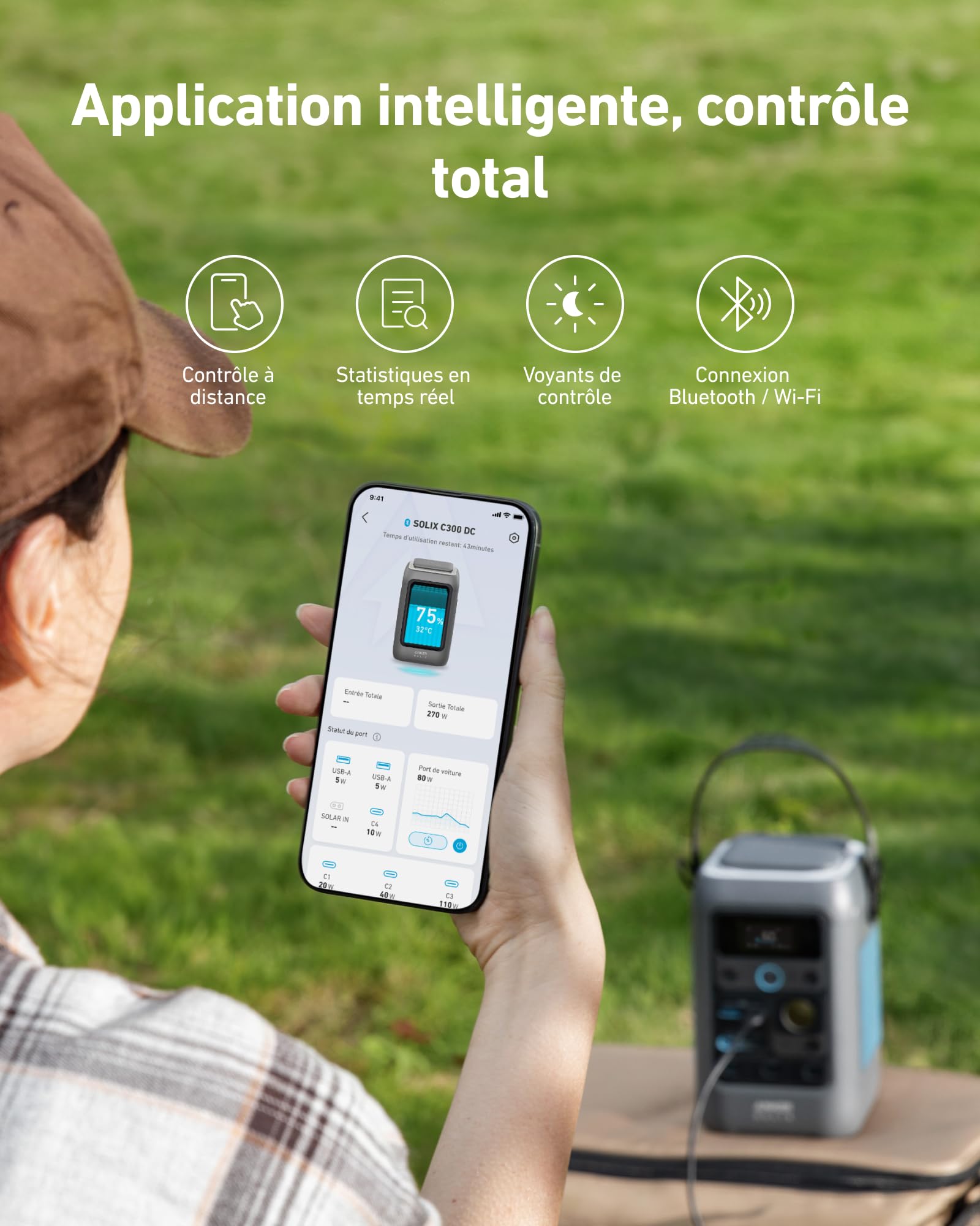 Anker SOLIX C300 DC PowerBank, Station électrique, 288 Wh (90 000 mAh) pour Plusieurs appareils, Batterie LiFePO4, générateur Solaire 300 W, Camping, Voyage et urgences (Panneau Solaire en Option)