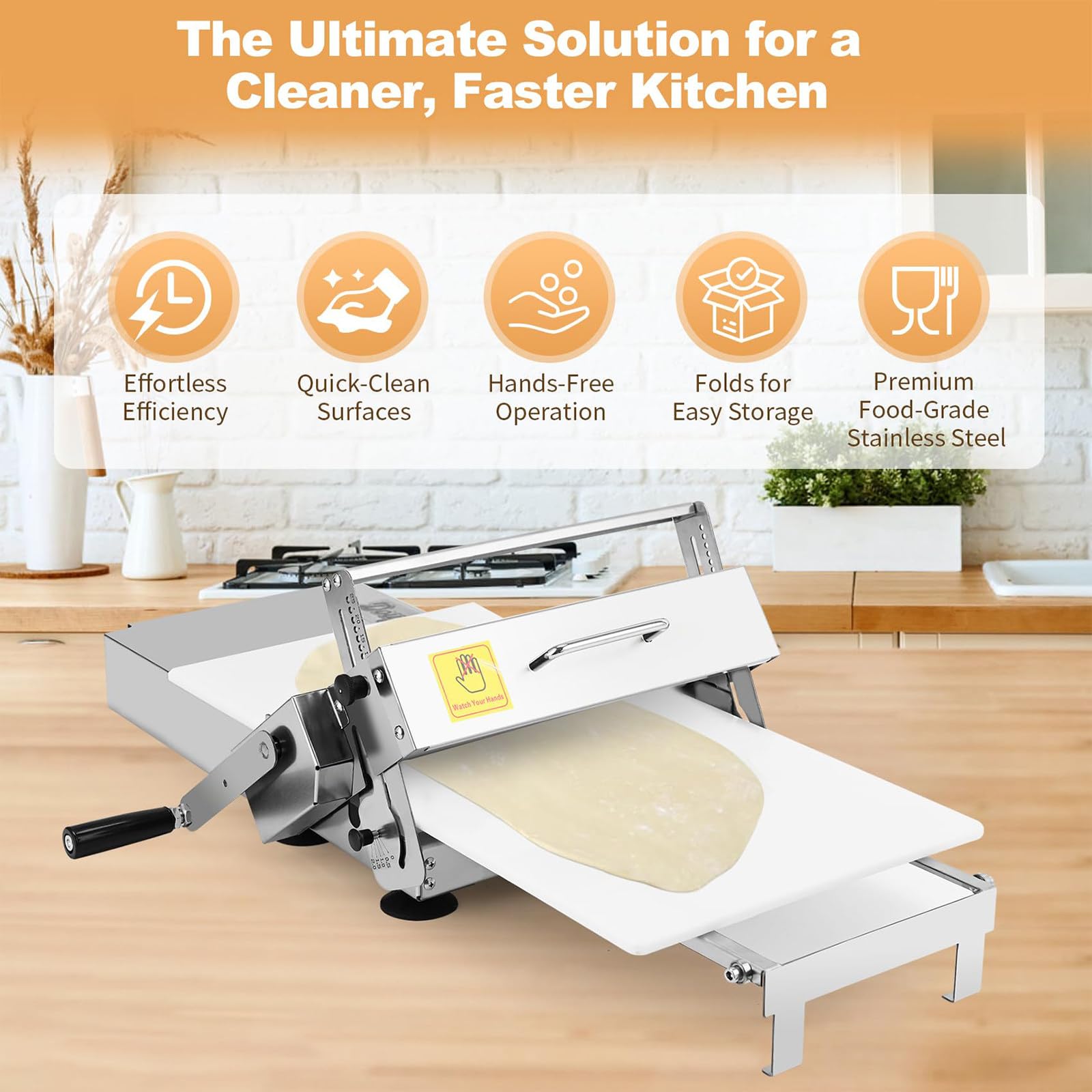 Sfogliatrice Elettrico Professionale, Macchina per Pasta Sfoglia, con Spessori Regolabili, per Croissant, Pizza e Pasta, Superficie Antiaderente in PP 40.9"x22.6"x9.3"