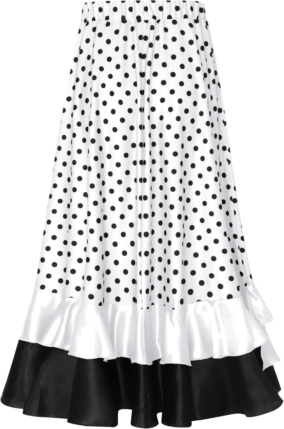 ACSUSS Kids Girls Layered Ruffle Spanish Folklorico Skirt Polka Dots Mexican Gypsy Long Maxi Bull Dance Skirt