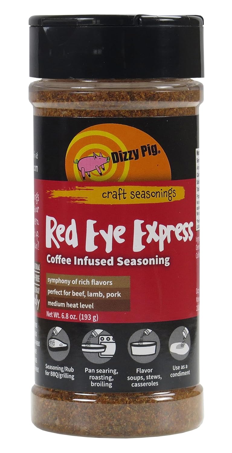 Dizzy Pig Red Eye Express Coffee-Infused Seasoning Rub (8oz Shaker) - Seasons 30+lbs of Food - Hand Made in the USA - MSG Free, Gluten Free (Pack of 2)