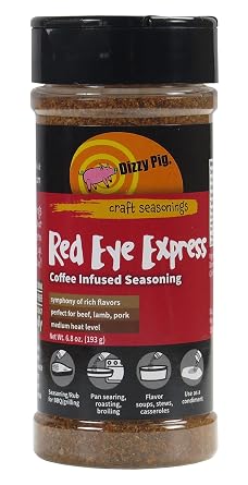 Dizzy Pig Red Eye Express Coffee-Infused Seasoning Rub 8oz Shaker - Seasons 30+lbs of Food - Hand Made in the USA - MSG Free, Gluten Free