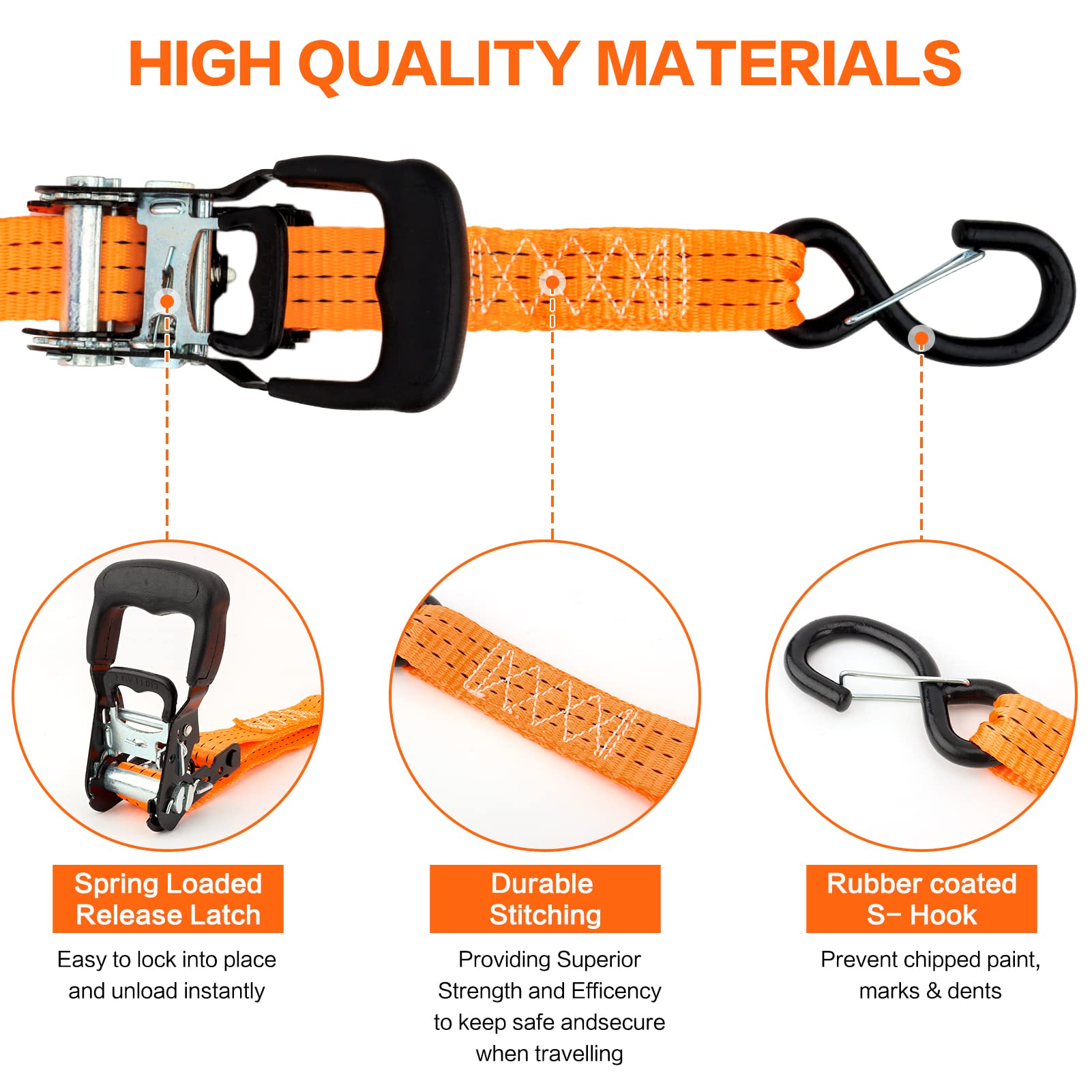 Sangle à cliquet pour Jetski – Sangle d'arrimage à 3 Points – 3 cm x 3 m – Très Robuste – pour jetskis, Seadoo, Waverunner, PWC, résistance à la Rupture de 1 360,8 kg – Crochets en S avec Clip de