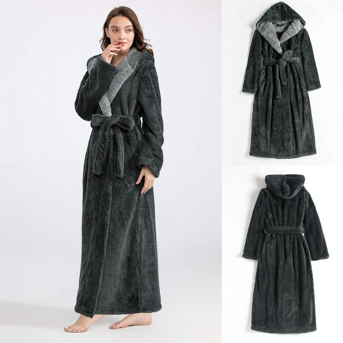 Artfasion Robes for Women with Hood Long Soft Warm Full Length Bathrobes Luxurious Plush Fleece Winter Gifts - Image 2