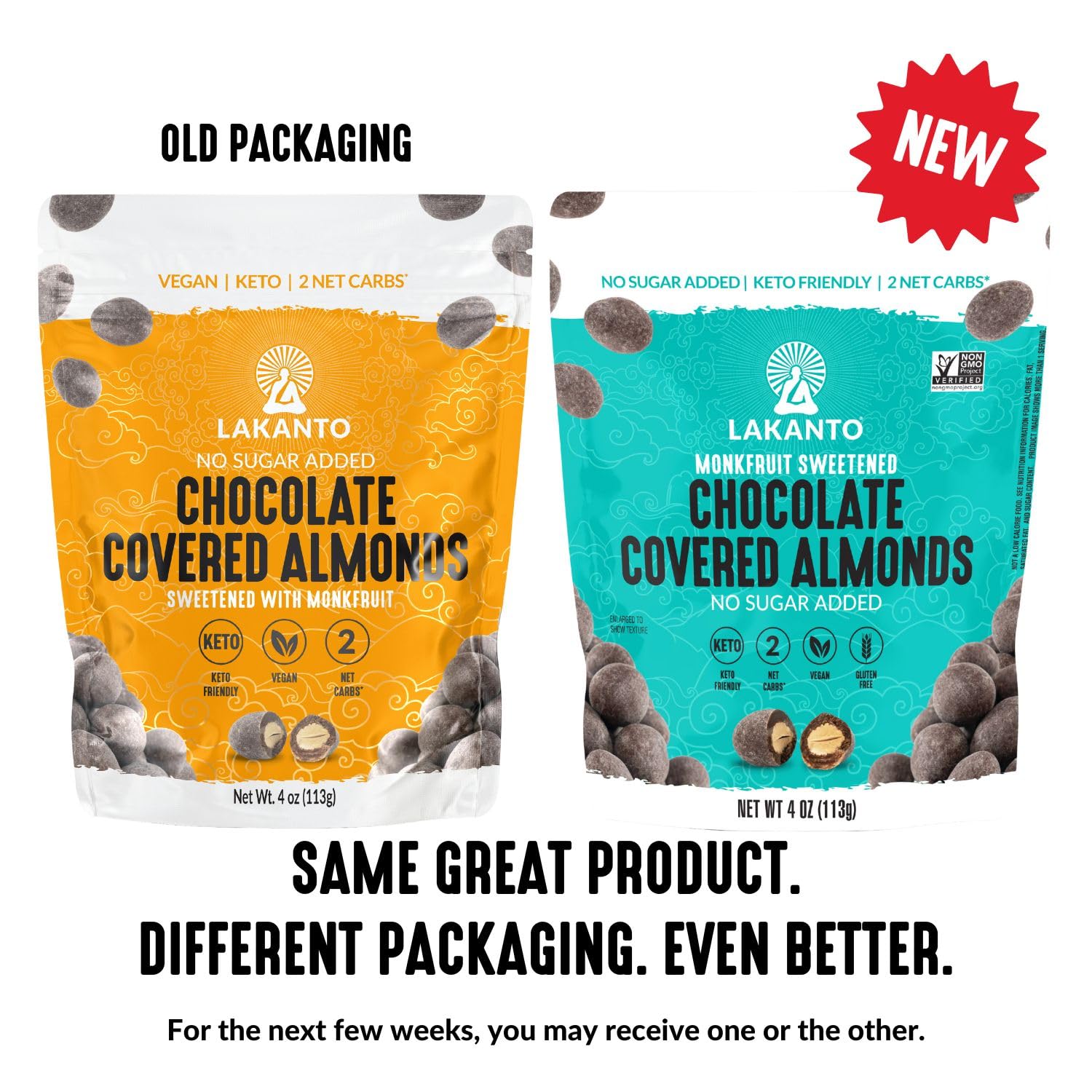 Lakanto Chocolate Covered Almonds - Sweetened with Monk Fruit Sweetener, Keto Diet Friendly, On the Go Healthy Snack, Vegan, Dark Chocolate, Sea Salt, Cocoa Butter (Almonds - Pack of 2)