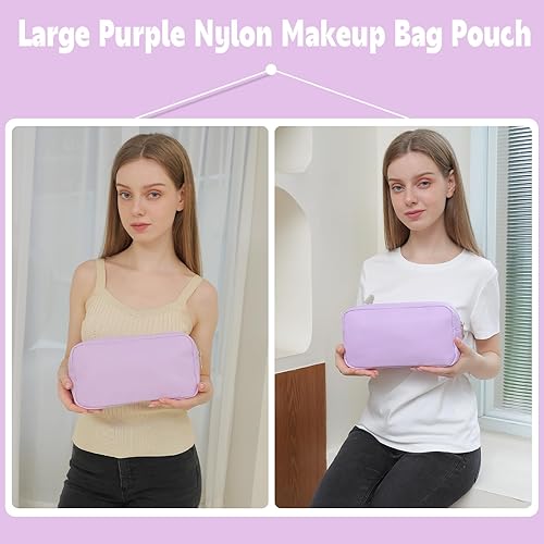 Miniatura 3 de YogoRun Bolsa de maquillaje de viaje, bolsa de cosméticos de nailon con cremallera para mujereshombres, Morado, L