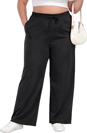 Cheapestbuy Womens Plus Size Casual Pants Comfy Wide Leg Pants Stretchy Loose Fit Lounge Pants with Pockets