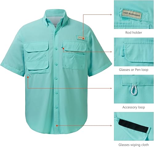 Miniatura 43 de BASSDASH UPF 50 Camisa de vestir para pesca de manga corta con botones para hombre, tejida, de manga corta, para exterior