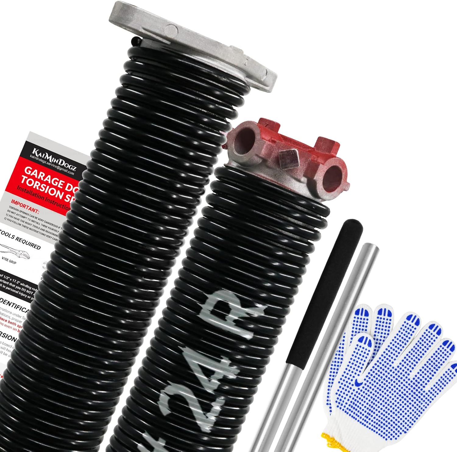 Pair of 1.75" Garage Door Torsion Springs Set with Non-Slip Winding Bars & Gloves, High Quality Precision Electrophoresis Black Coated for Replacement, MIN 16,000 Cycles (0.207 x 1.75" x 24'') : Tools & Home Improvement