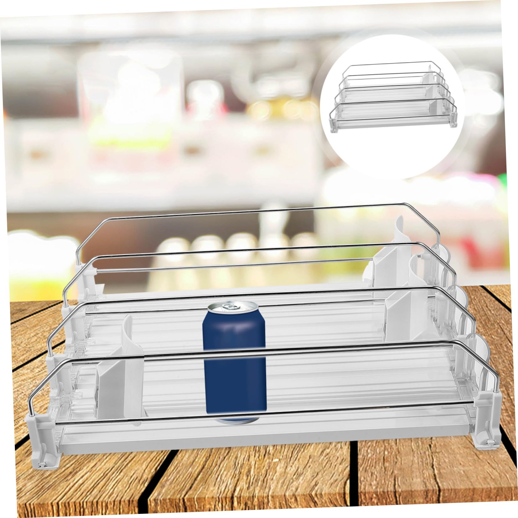 COLLBATH 1ensemble Organisateur De Boissons avec Pousseur Automatique pour Réfrigérateur Accessoire Pratique pour Canettes Et Bouteilles pour Magasins Et Cuisine
