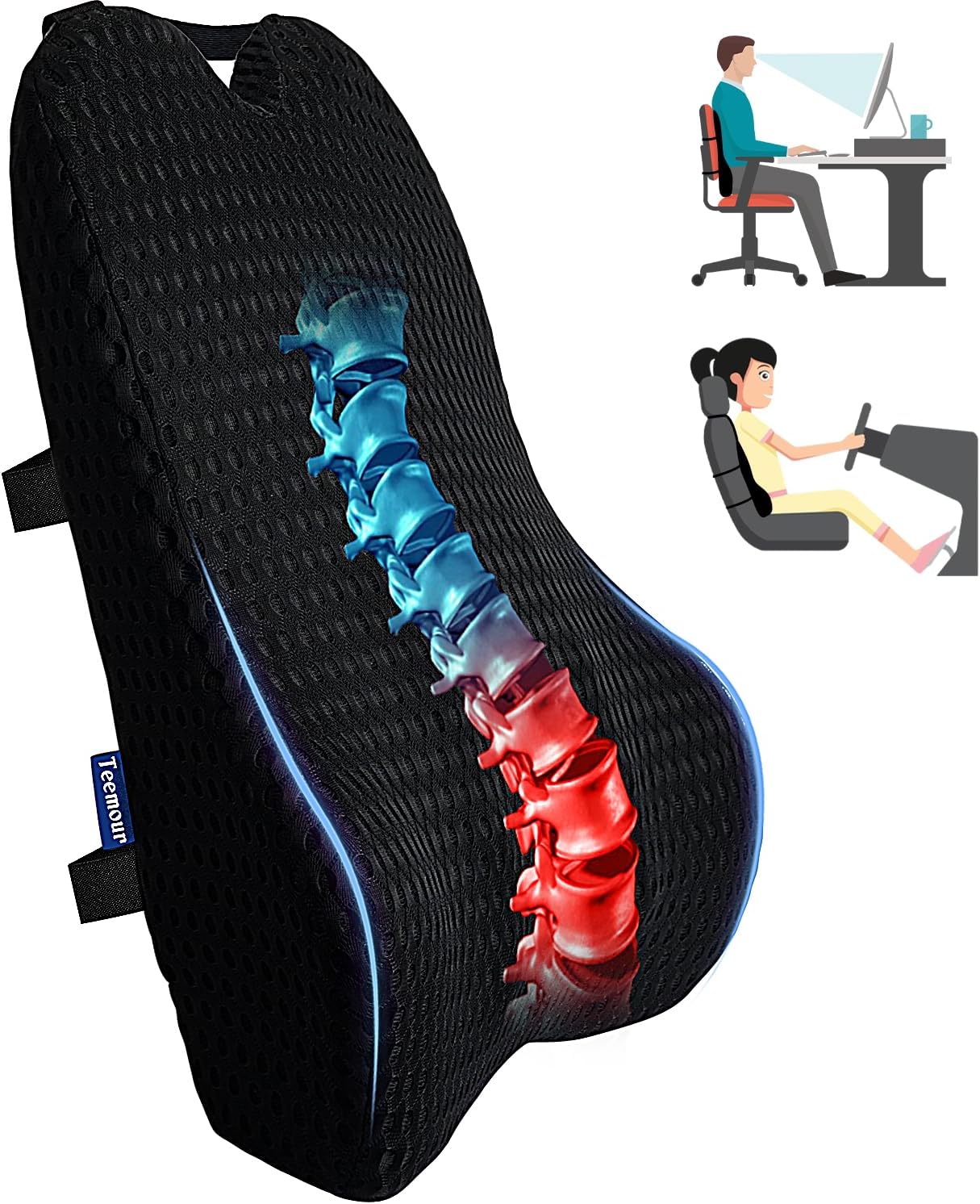 Teemour Lumbar Support Pillow for Office Chair Car Lumbar Pillow Memory Foam Car Back Support for Driving Fatigue Back Pillow Design for Gaming Chair, Couch, Recliner 1 Pack Teemour Lumbar Support Pillow for Office Chair Car Lumbar Pillow Memory Foam Car Back Support for Driving Fatigue Back Pillow Design for Gaming Chair, Couch, Recliner 1 Pack