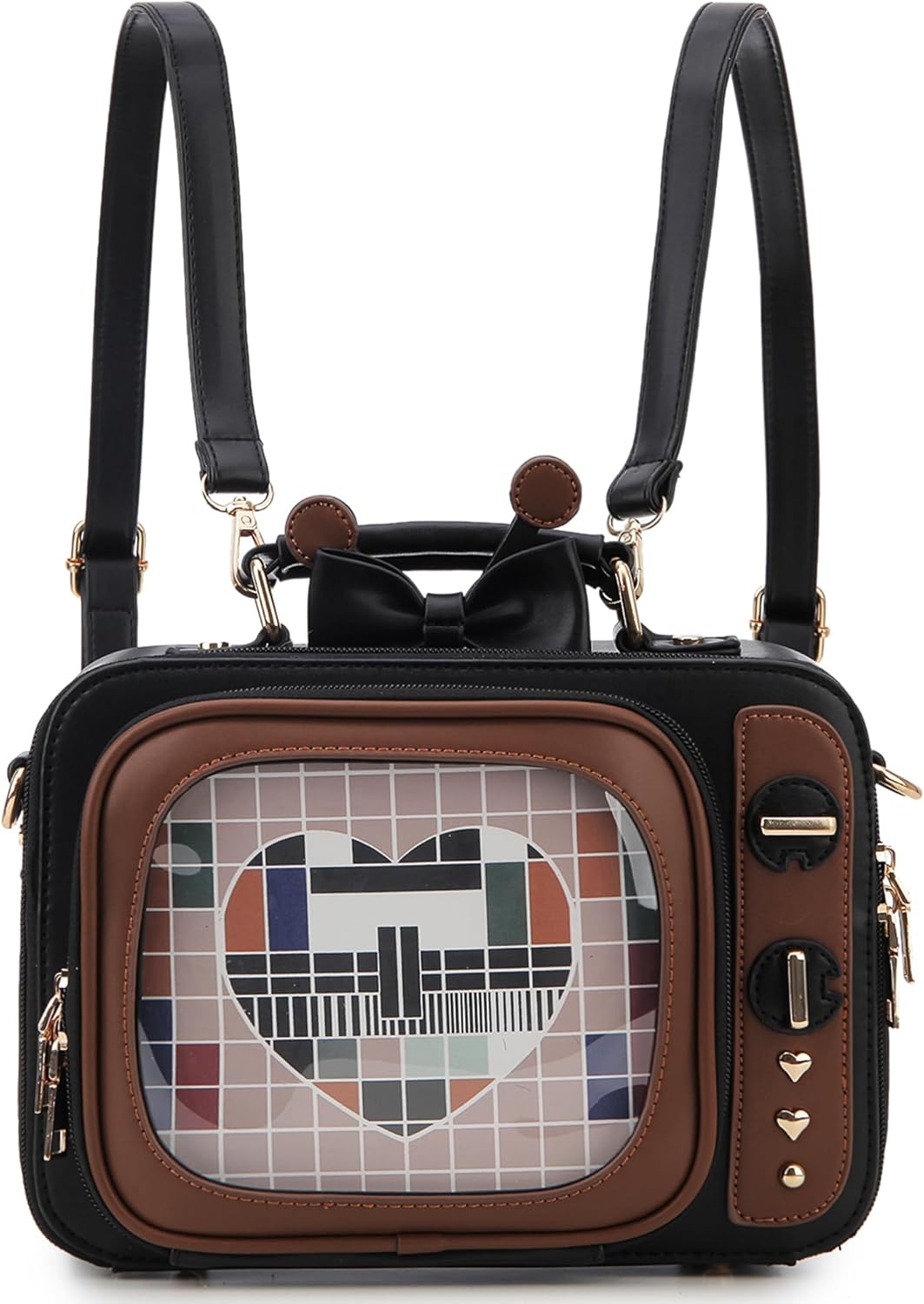Retro TV Shaped Ita Bag Backpack Small Pin Display Purse with Inserts Cute Ita Crossbody Handbag for Enamel Pins Display