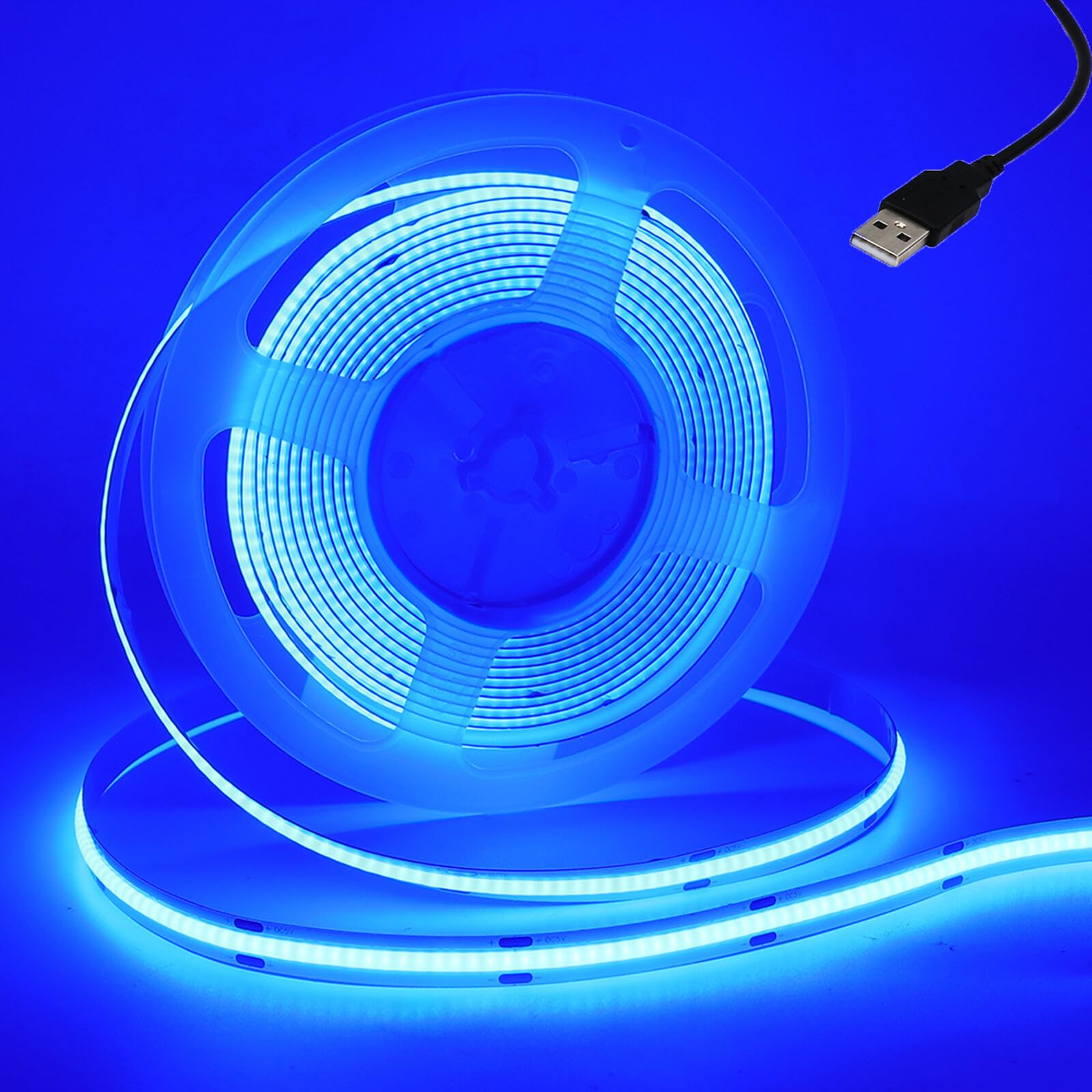 Wisada 5V USB COB LED Strip [4M, Blue], USB Powered, 320 LEDs/M Cuttable Flexible FCOB LED Fairy Light CRI85+, Bedroom Cabinet Kitchen TV Background Decoration-Power Supply Not Included
