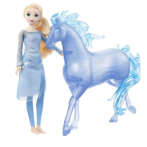 Mattel Disney Frozen Juguetes, Muñeca de Moda Elsa y Figura Caballo-Formada Nokk de Agua, Inspirado en la Película Frozen 2