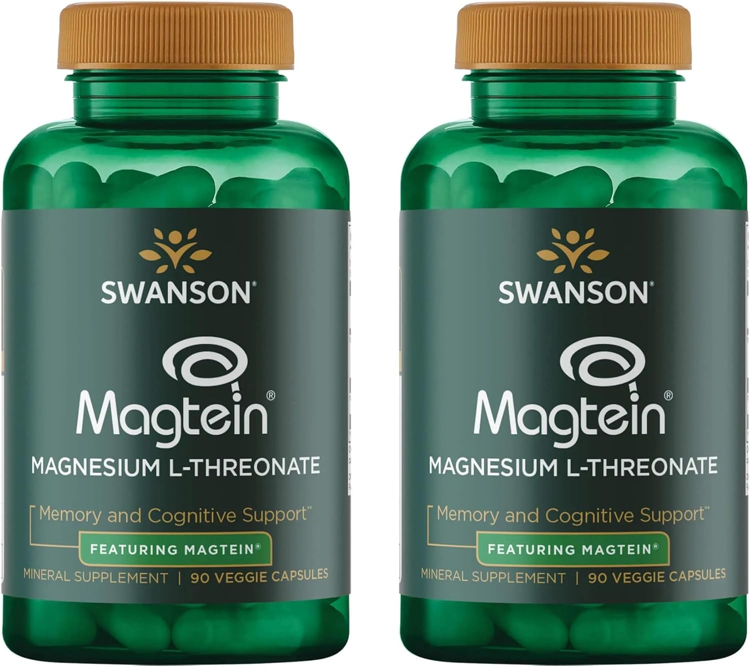 Swanson Magnesium L-Threonate Brain and Cognitive Health Supplement for Professionals Seeking Mental Clarity - 96 mg Magnesium per Serving (90 Vegan Capsules, 2 Pack)