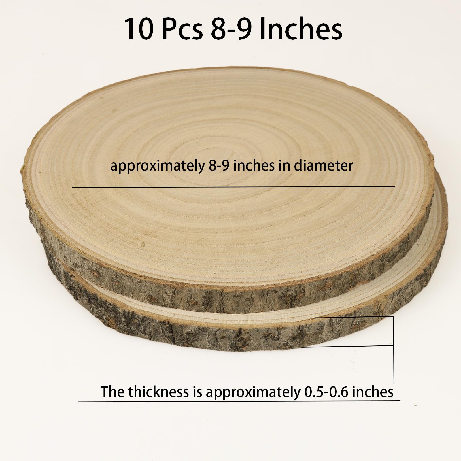 Natürliche Holzscheiben für Tafelaufsätze, 10 Stück, 20,3 - 22,9 cm, große Holzkreise, runde Holzstücke und Holzstücke für Hochzeitsdekoration, Holzaufsätze für Tische und rustikale