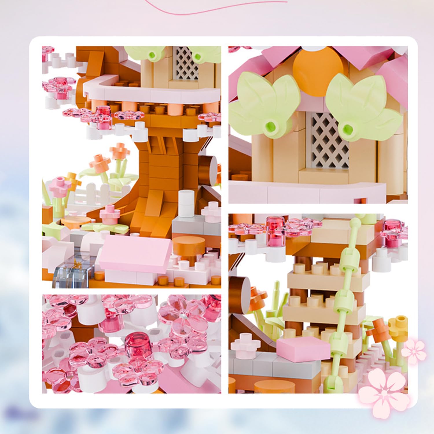 Cherry Blossom Tree House Micro Building Blocks Set, 690PCS Cherry Blossom Tree House Building Blocks Set - Image 4