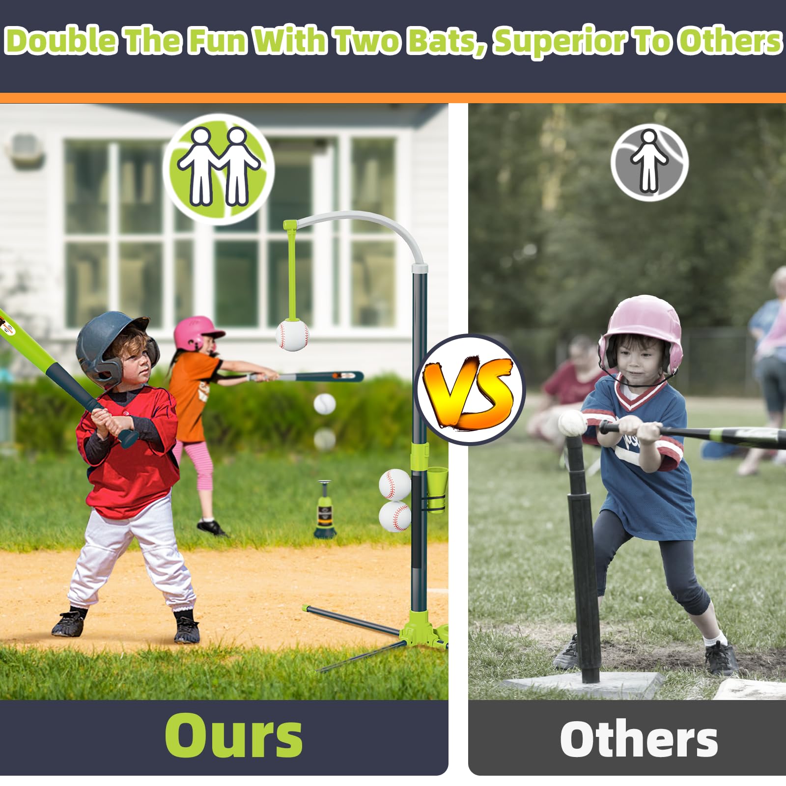 Surelect 3-in-1 T Ball Set for Kids, Adjustable Height Hanging Baseball Batting Tee Set with 2 Bats, Teeball Hitting Stand, Ball Launcher for Toddlers, Sport Toys Outdoor/Indoor for Boys Girls