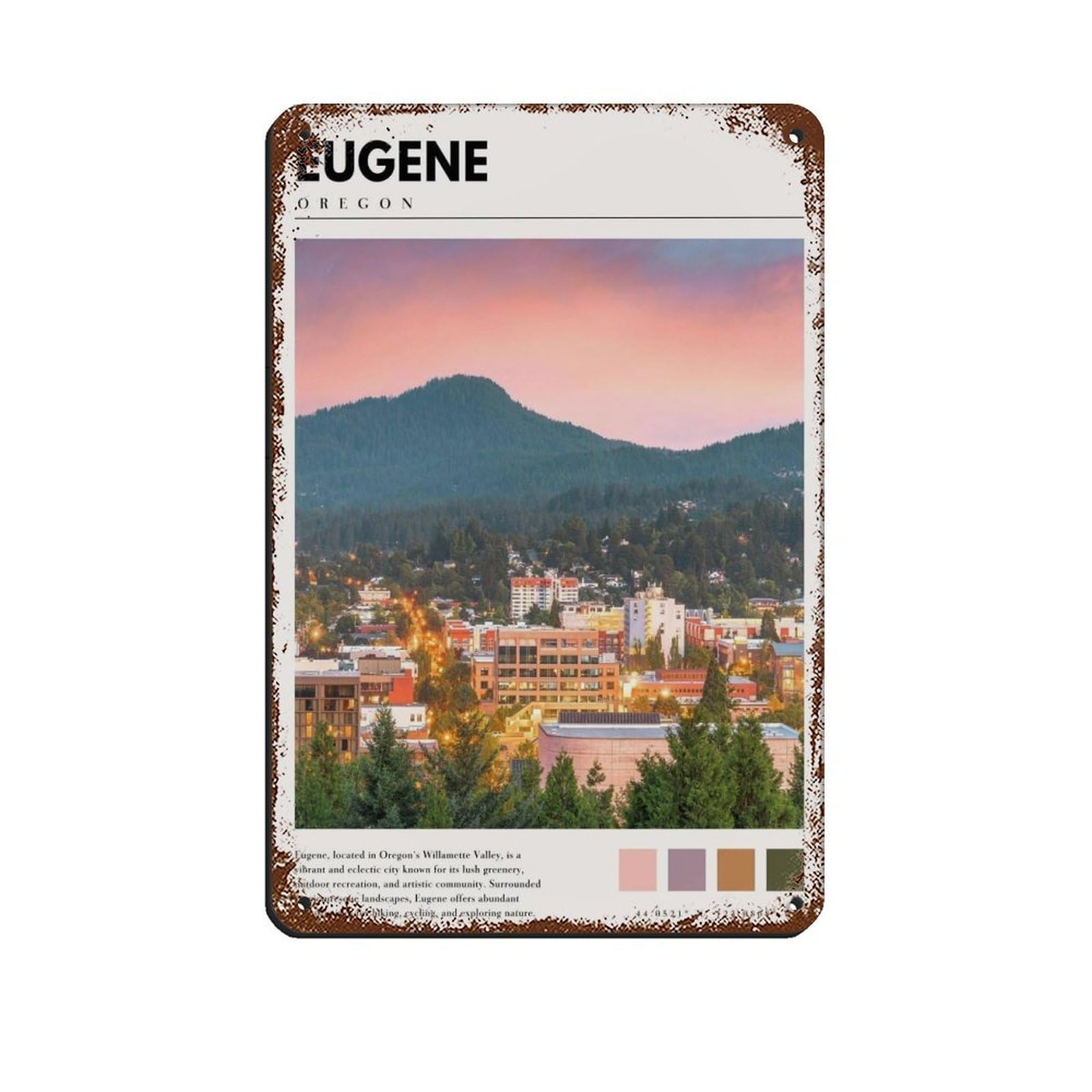 Eugene Oregon Art Eugene Poster Retro Poster Metal Tin Sign Chic Art Retro Iron Painting Bar People Cave Cafe Family Garage Poster Wall Decoration 8x12inch(20x30cm)
