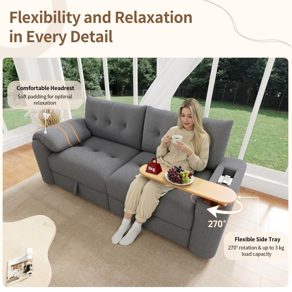 Sofá de matrimonio con compartimento de almacenamiento, sofá de peluche Teddy de 2 plazas con reposacabezas y mesa integrada, sofá cama doble, sofás de 2 plazas, sofá modular acolchado para salón