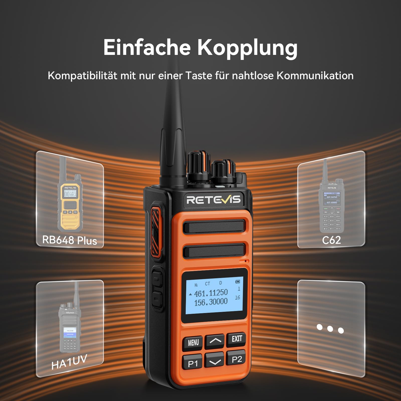 Retevis C66B Funkgerät Professionell, Walkie Talkie mit Großer Reichweite | Langstreckenfunkgeräte, Schnellladefunktion, Kabelloses Kopieren, für Restaurants, Hotels, Sicherheit (Orange, 6er Pack)