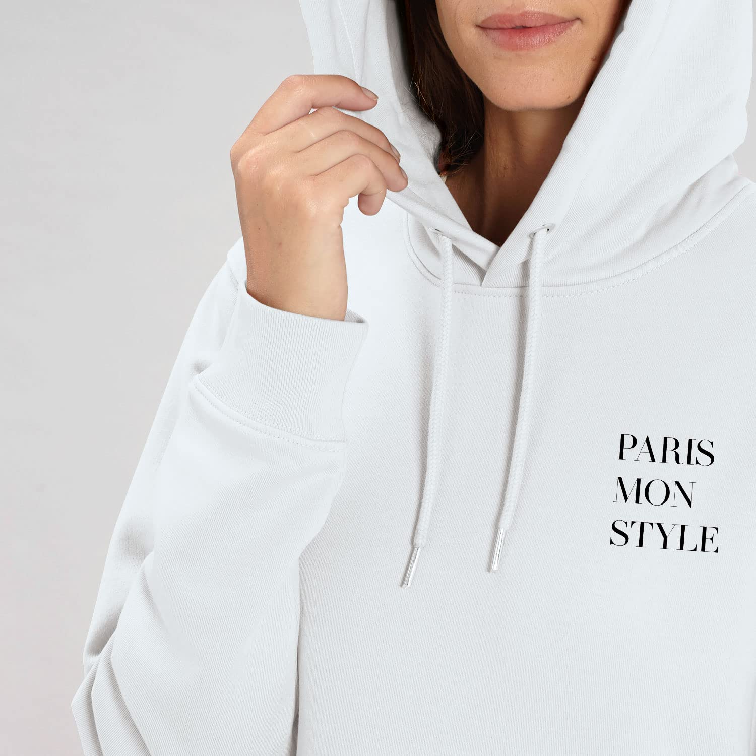 Damska bluza z kapturem Cruiser – Paris – sportowy styl uliczny, długi rękaw, bluza z kapturem z bawełny organicznej na jesień i zimę, biały, L