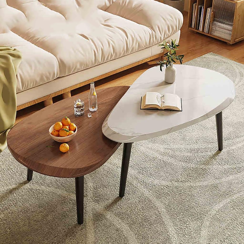 Sofa Side Table Set, Living Room Nesting Coffee Desk，(MDF+Iron Legs) Leisure Tea Table, for Small Apartment Balcony(C)