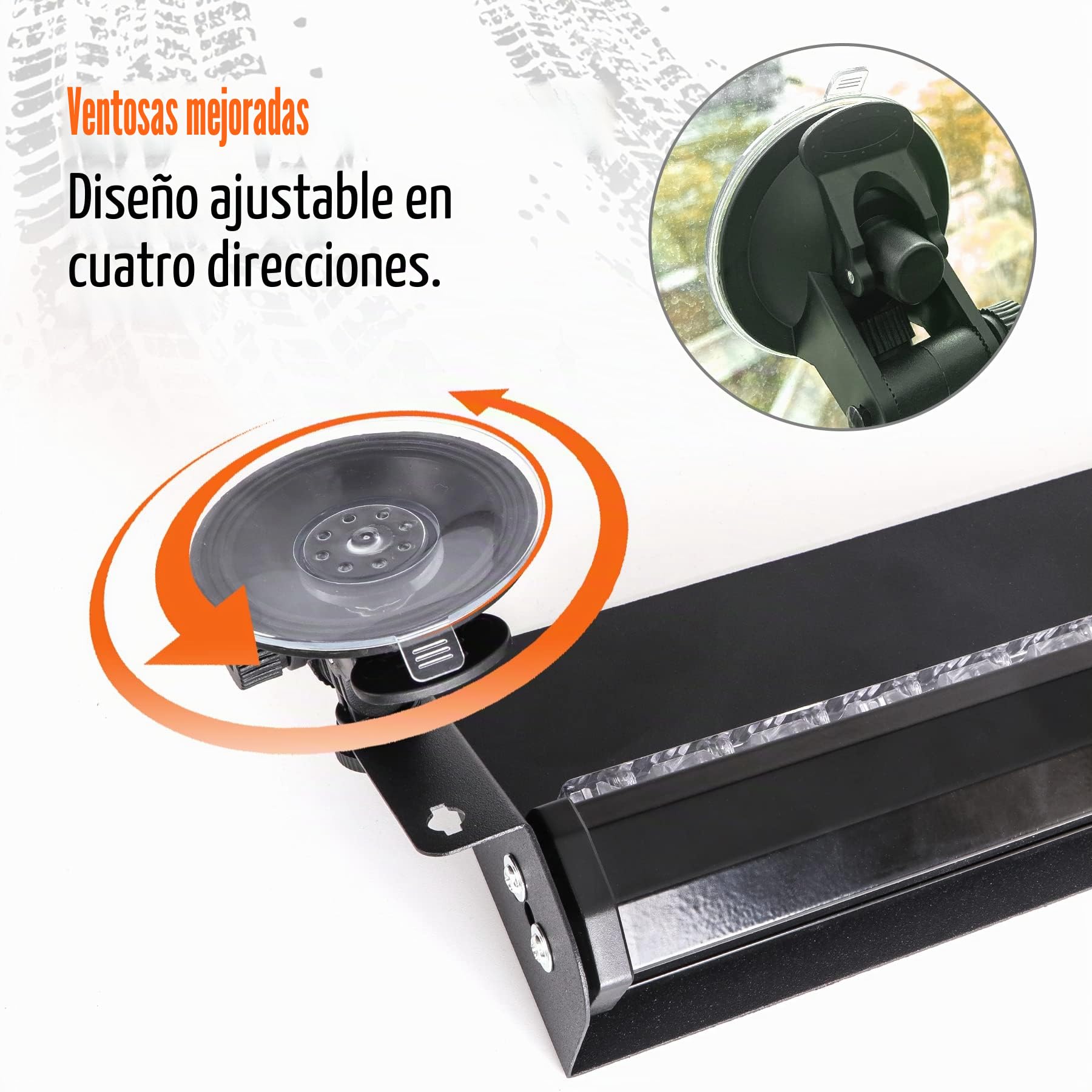 Pack 2 Luces LED Estroboscópicas Ámbar 24 LED 13,7” 12 Modos 2 En 1 Luz Emergencia Parabrisas Ventosa IP65 para Conductores, Grúas, Rescate, Coche y Camión 12-24V