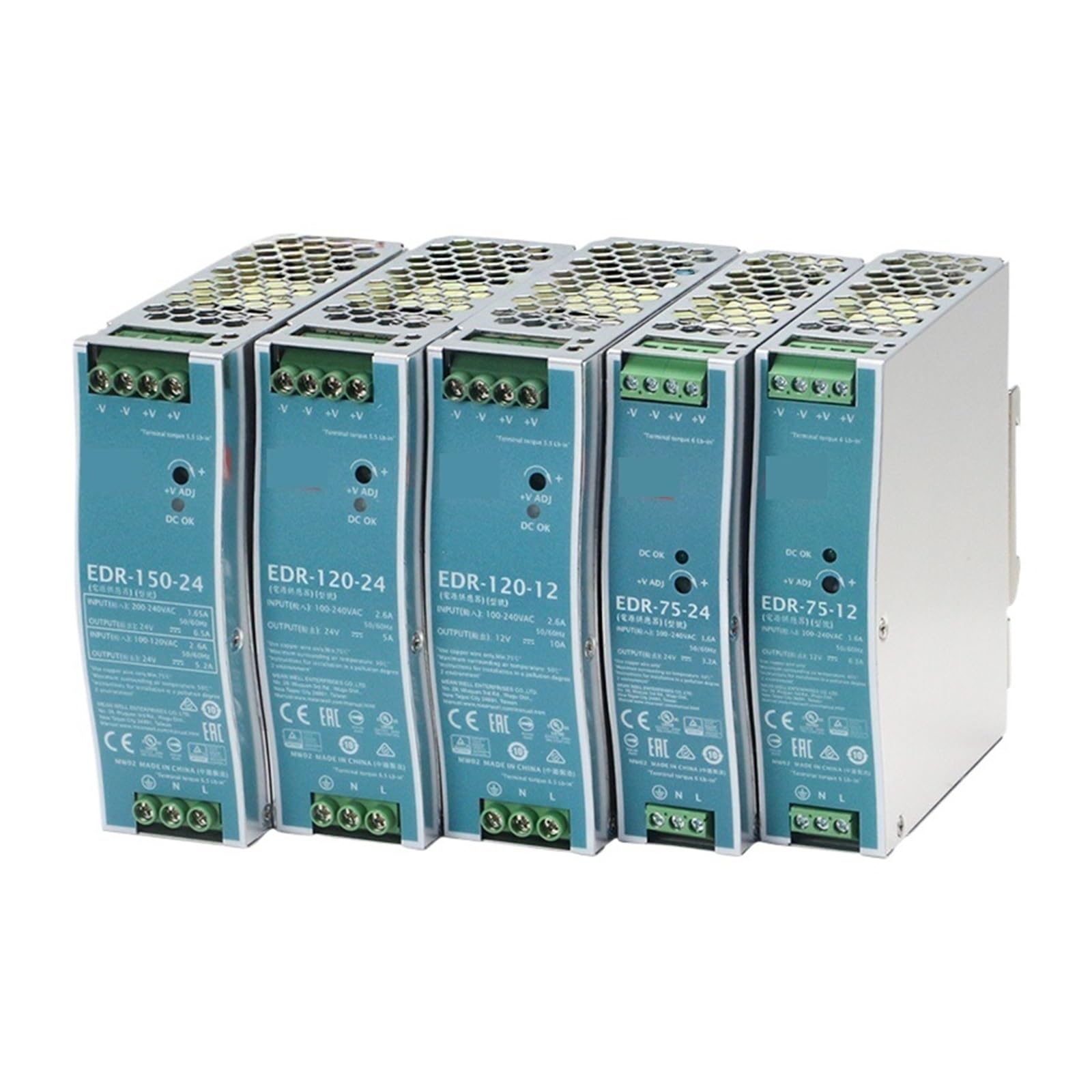 IPNDKBFL 1pcs EDR-75 Industrial Rail Switching Power Supply EDR-120-12 75W 120W 240W 12V 24V 48V AC Single Output Lighting Sourc(Edr-120,12V)