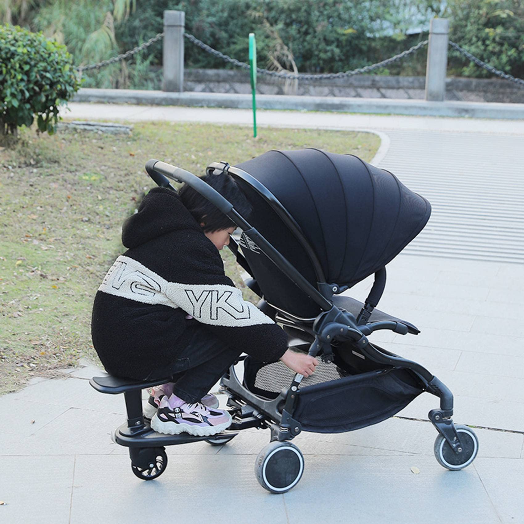 Tlilyy Cochecito de Carrito Ruedas Tablero para NiñOs Tablero de Ruedas Cochecito Soporte de Paseo en Placa Asiento Desmontable Azul