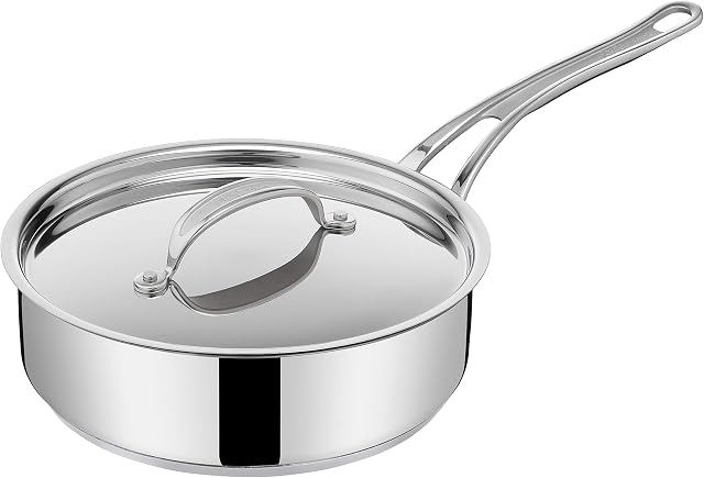 Tefal Jamie Oliver Cook's Classics Stainless Steel Sauté Pan, 24 cm, Non-Stick Coating, Heat Indicator, 100% Safe, Riveted Silicone Handle, Oven-Safe, Induction Pan E3063234