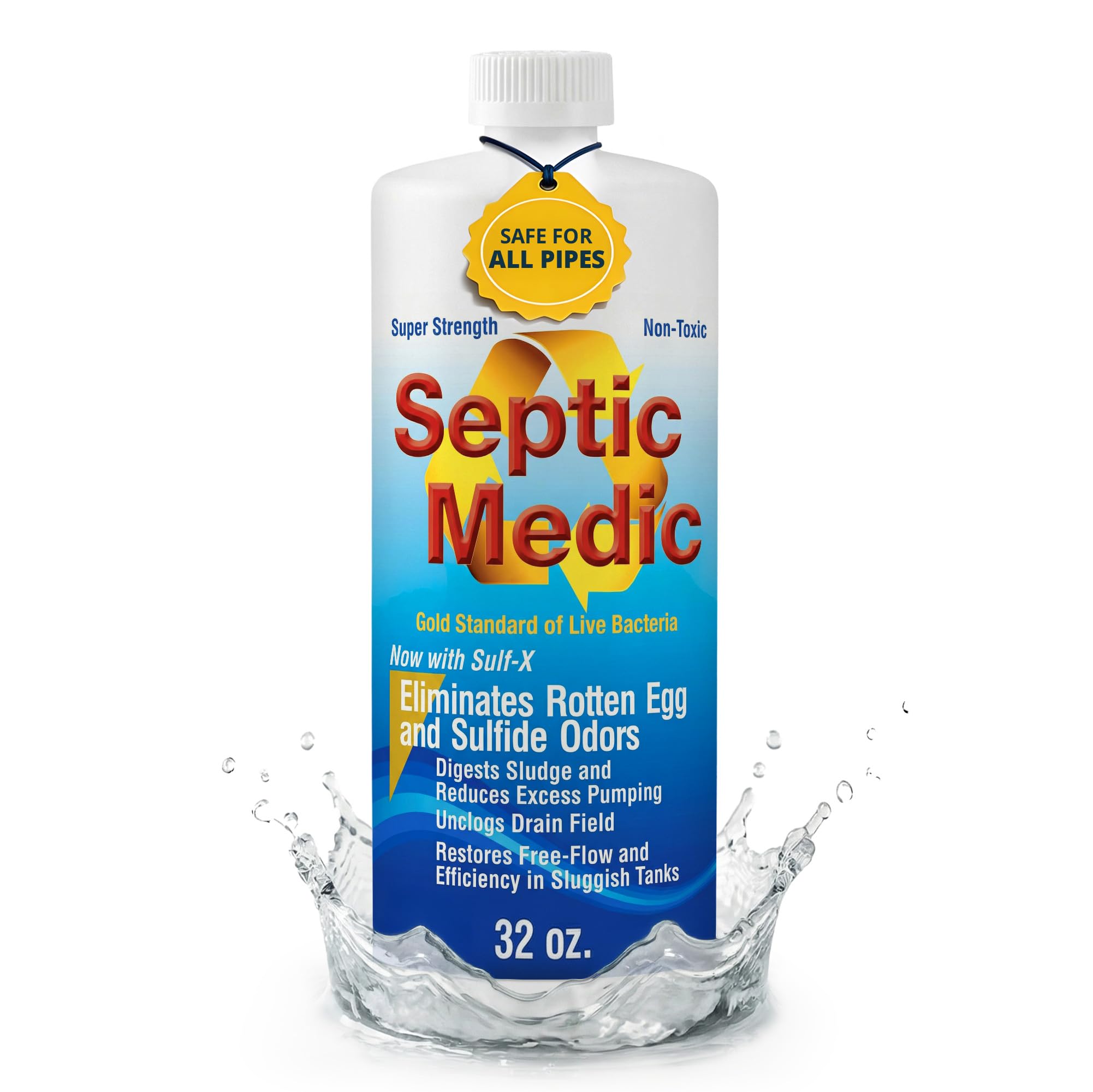 Septic Medic - Disolvente de fangos sépticos, el mejor tratamiento de tanque séptico con enzimas, limpiador del sistema séptico, cuidado de campo de drenaje/lixiviación, neutralizador de olores, 32