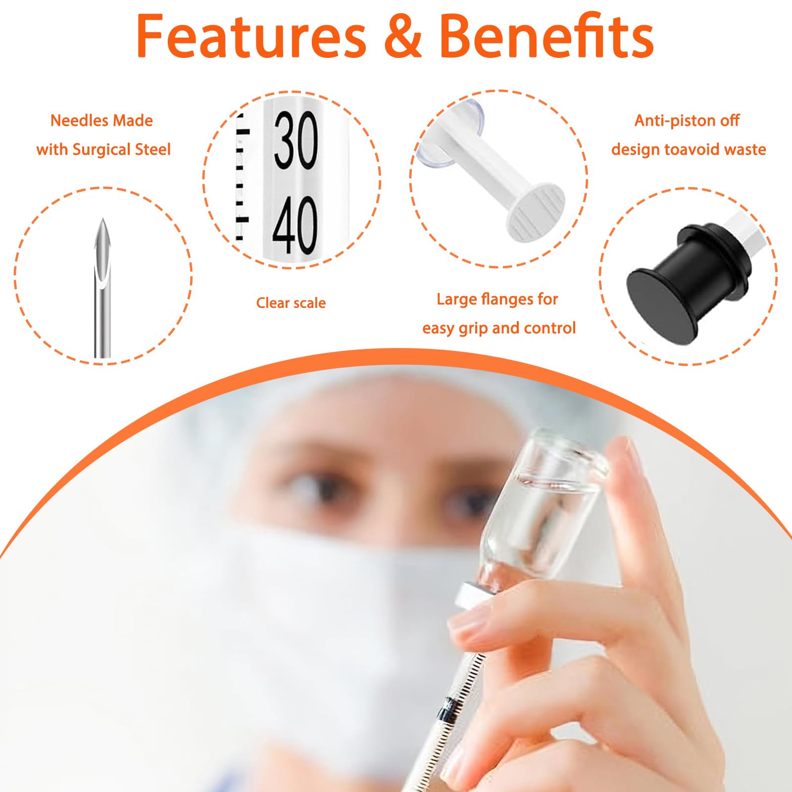 100PACK 1ml Syringes with 29Ga 1/2 Inch Needle, Individually Wrapped Lab Supplies (1CC 29G 1/2" 100PACK) — Amazon image 5