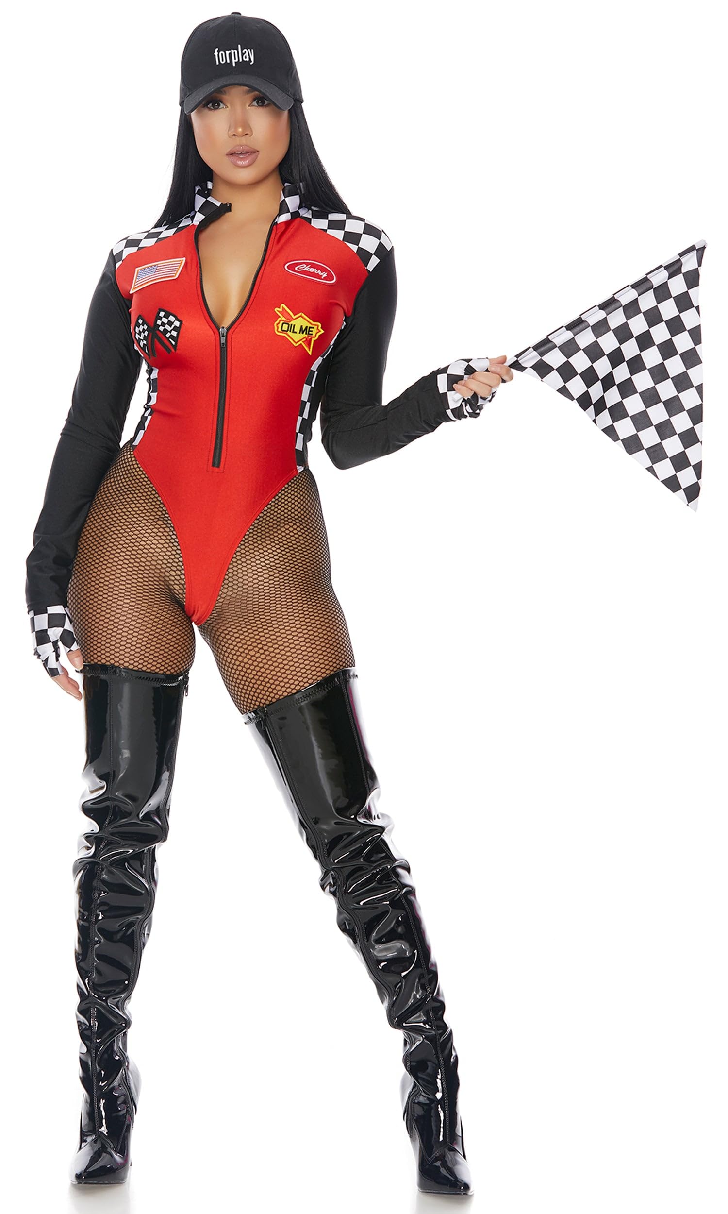 Forplay Costume da donna 4 pezzi. Sexy Racer, Rosso, Small/Medium 6-8.5 US