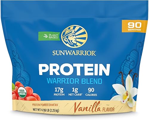 Sunwarrior - Proteína vegana en polvo con BCAA, semillas de cáñamo, libre de gluten, sin OGM, lácteos, soja, azúcar, baja en carbohidratos, sabor