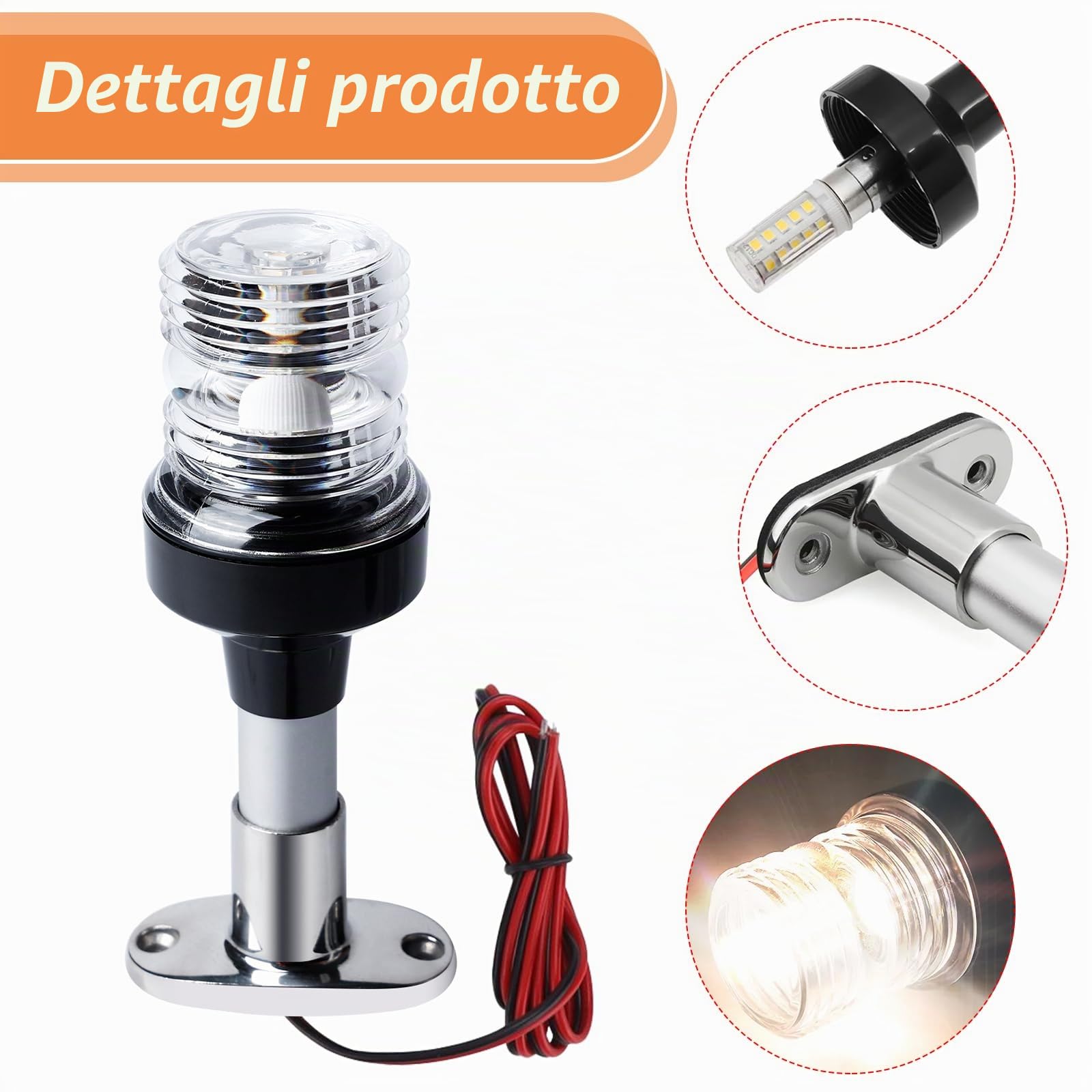 Luce di ancoraggio per barca, 12 V-24 V, luce di segnalazione per vela, luce di ancoraggio regolabile in acciaio inox, accessorio per barche da yacht