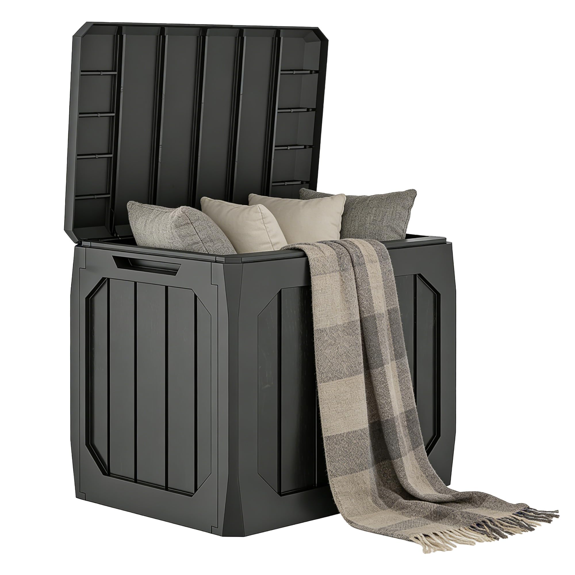 Outsunny Coffre de rangement exterieur 121L, coffre de jardin avec poignées, conteneur étanche, malle de rangement en PP extérieur intérieur jardin terrasse, 56 x 45 x 53 cm, noir