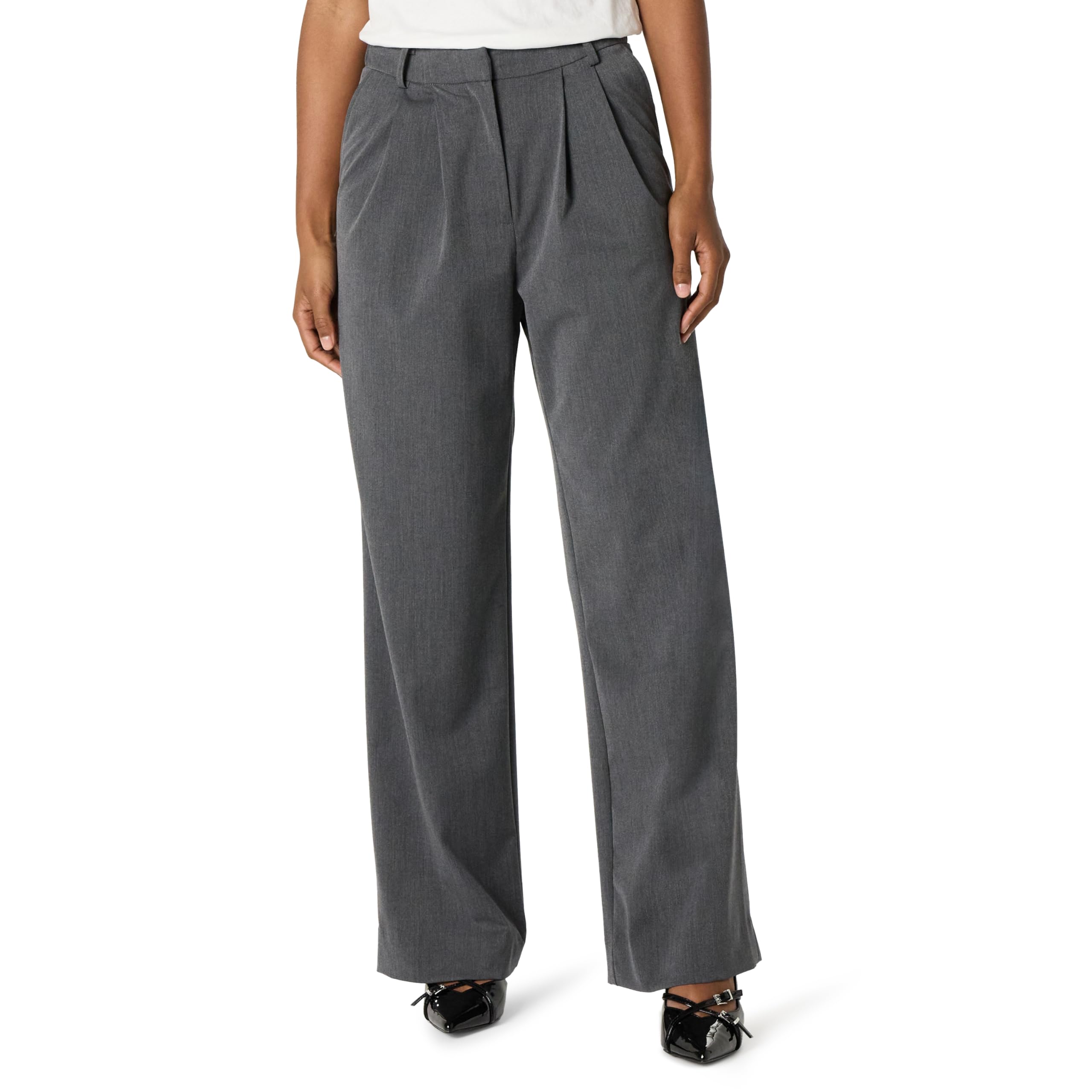 The Drop Women's Nancy Pleat Front Wide Leg Trouser, Heather Grey, L