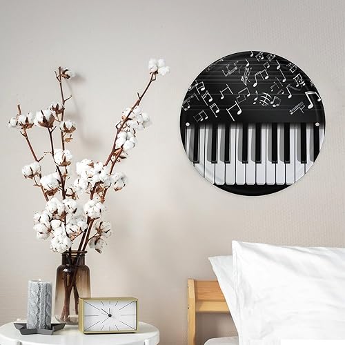 Miniatura 7 de Circular Metal Wall Art Iron Wall Hanging - Piano Keys with Musical Notes Vintage Industrial Tin Sign with Pre-Drilled Holes, Retro Round Metal Art